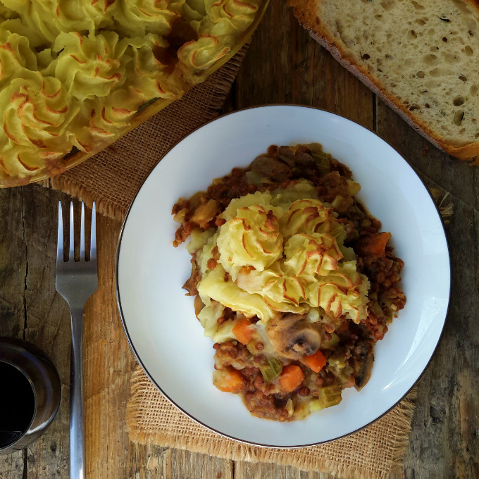 Easy vegetable shepherd's pie to warm you up on a cold evening. Packed with lentils and root vegetables, this makes an amazing and filling vegan main dish.