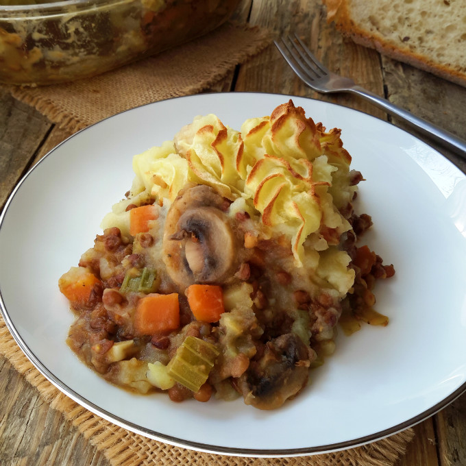 Easy vegetable shepherd's pie to warm you up on a cold evening. Packed with lentils and root vegetables, this makes an amazing and filling vegan main dish.